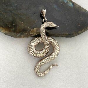 VTG Sterling Silver “1 Of A Kind” Large Diamond Cut Snake Serpent Pendant 29g